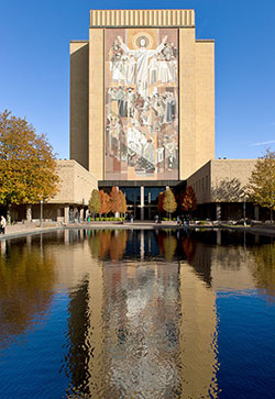 The University of Notre Dame is known for its Hesburgh Library’s “Word of Life” mural—more commonly known as “Touchdown Jesus.” Pilgrims on the archdiocesan pilgrimage to the university on July 19 will visit Hesburgh Library and its famous mosaic mural. (Photos by Matt Cashore /University of Notre Dame)