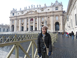 Marian High School student Brynn Harty stands in front of St. Peter’s Basilica during her visit to Rome where she sang with the international Pueri Cantores choir