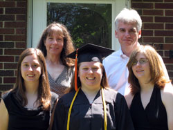 The five members of the Ranck family have all been valedictorians of their high school classes. They are, top row, from left, Kris and Joe Ranck, and bottom row, from left, Carolyn, Amanda and Helen Ranck. The photo was taken after Amanda’s college graduation at the University of Evansville on May 12. (Submitted photo) 