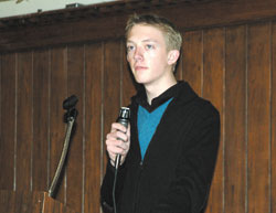 Oldenburg Academy junior Steven Hammoor of West Harrison, a member of Holy Guardian Angels Parish in Cedar Grove, talks about the importance of abstinence education during the 13th annual A Promise to Keep: God’s Gift of Human Sexuality luncheon on April 27 at the Archbishop O’Meara Catholic Center in Indianapolis.