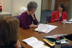 Alexa Puscas, right, the new director of religious education (DRE) at St. Pius X Parish in Indianapolis, speaks during a DRE Skills Series meeting on Oct. 16 at the Archbishop O’Meara Catholic Center in Indianapolis. The program is sponsored by the archdiocesan Office of Catholic Education.
