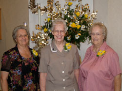 Benedictine Sisters Joan Marie Massura, from left, Alice Marie Gronotte and Anna Rose Lueken pose for a picture after celebrating their golden jubilee of religious profession on July 20 at Our Lady of Grace Monastery Chapel in Beech Grove. Sisters Alice Marie and Anna Rose are founding members of the monastery. (Submitted photo) 