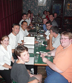 Members of the Terre Haute chapter of the Catholic Adult Fellowship program meet at a restaurant for good times following one of their weekly meetings. Designed to help adult Catholics learn more about their faith, the program in Indianapolis and Terre Haute focuses on study, fellowship, prayer and service. (Submitted photo) 