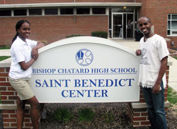 Shortly after the death of their father in Kenya, Indiana University School of Medicine student Alex Ondari, right, searched for a high school in Indianapolis that could become a new educational home for his sister, Annabelle, left. Since arriving in the United States in July, Annabelle has found that home at Bishop Chatard High School in Indianapolis. (Photo by John Shaughnessy) 