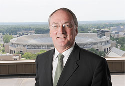 A longtime member of St. Luke the Evangelist Parish in Indianapolis, Jack Swarbrick became athletic director of the University of Notre Dame in 2008. Here, Swarbrick poses for a photo with Notre Dame Stadium in the background. (Submitted photo by Matt Cashore)