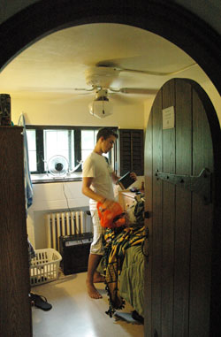 Seminarian Kyle Field, a freshman at Bishop Bruté College Seminary in Indianapolis, moves into his room at the seminary on Aug. 13. Field is a member of St. John the Apostle Parish in Bloomington. (Photo by Sean Gallagher)