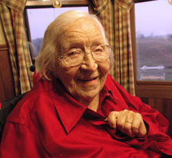 St. Charles Borromeo parishioner Emelie Weil of Milan celebrated her 110th birthday on Nov. 20, 2009. During 11 decades, she has acquired skills in nursing, playing the piano, painting, tatting and basket weaving. When she was complimented on a beautiful handmade basket on Jan. 17, Emelie smiled and replied, &ldquo;Flatter me like that and it will go to my head.&rdquo; (Photo by Mary Ann Wyand)