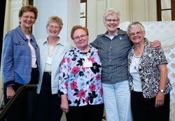 Shown are the Sisters of Providence new general officers, from left, Sister Dawn Tomaszewski, Sister Jeneen Howard, Sister Mary Beth Klingel, Sister Lisa Stallings and Sister Denise Wilkinson, who was re-elected general superior. (Submitted photo)