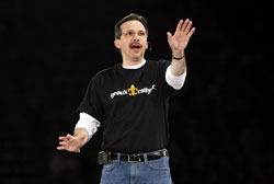 Mike Patin used humor and storytelling to connect with the 23,000 people who attended the Nov. 18 morning session at Lucas Oil Stadium in Indianapolis during the National Catholic Youth Conference. (Photo by Rich Clark)