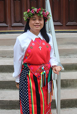 While professing perpetual vows as a Sister of Providence at the Church of the Immaculate Conception at Saint Mary-of-the-Woods on June 29, Providence Sister Su-Hsin wore a traditional Taiwanese tribal dress her mother made for her. (Submitted photo)