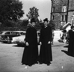 Father Stanley Herber, right, and a classmate pose at Saint Meinrad Seminary and School of Theology in St. Meinrad in the early 1960s. (Submitted photo)