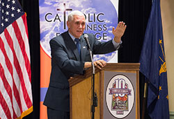 Indiana Gov. Mike Pence talks about his Irish-Catholic roots with Catholic Business Exchange members on Sept. 19. (Photo by Denis Ryan Kelly Jr., www.deniskelly.com)