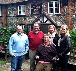 The Ruckelshaus family poses for a photo outside an inn in Oxford, England, where Jay Ruckelshaus studied at Oxford University during the summer of 2013. Drew, left, John, Jay, Mary and Maggie will all be together again on Thanksgiving in the family’s Indianapolis home. (Submitted photo)