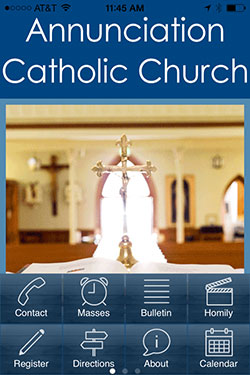 This is the app for Annunciation Parish in Brazil. Users of the app can quickly scan the parish’s calendar, reflect on daily Mass readings and watch videos of homilies by Father John Hollowell, the parish’s pastor. (Submitted photo)