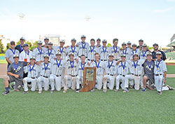 Members of the baseball team of Our Lady of Providence Jr./Sr. High School in Clarksville are all smiles as they pose for a photo after winning the Class 2A Indiana State High School Athletic Association championship on June 18 at Victory Field in Indianapolis. (Submitted photo)