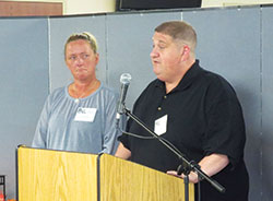 Misty Wallace and Keith Blackburn, now partners in ministering to the incarcerated, share about their journey to redemption and forgiveness after Blackburn’s attempted murder of Wallace 15 years ago. The pair spoke on Oct. 28 at the archdiocesan Corrections Ministry conference at St. Bartholomew Parish in Columbus. (Submitted photo by Katie Rutter)