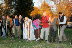 Among participants breaking ground for the new St. Clement Church in Boonville are Ron, Tubbs, Dan Harpenau, Richard Lasher, Kevin Callahan, Father Lowell Will, Bob and Ann Martin, Bernard Peter and Joe Derr; also participating but not in the range of the photograph were Boonville Mayor Pam Hendrickson and Julie Malone. (Message photo by Paul R. Leingang)
