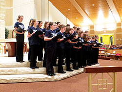 Members of the New Albany Deanery Honor Choir perform before the New Albany Deanery’s welcome Mass for Archbishop Joseph W. Tobin on Jan. 29. (Submitted photo)