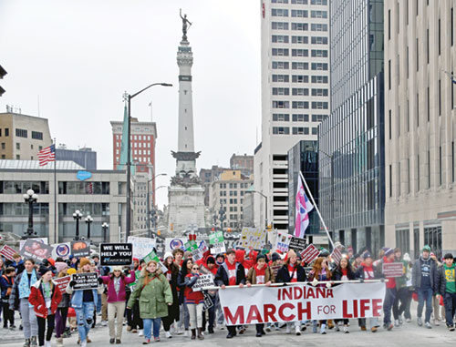 Participants process in Indianapolis during the Indiana March for Life earlier this year on Jan. 22. (File photo by Natalie Hoefer)