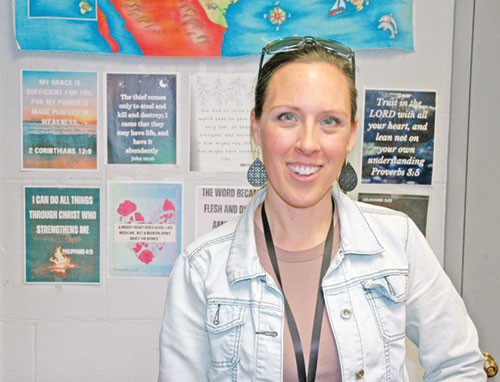 Maggie Banet is the recipient of the 2025 Saint Theodora Excellence in Education Award, the highest honor given to an educator in the archdiocese. (Photo by John Shaughnessy)