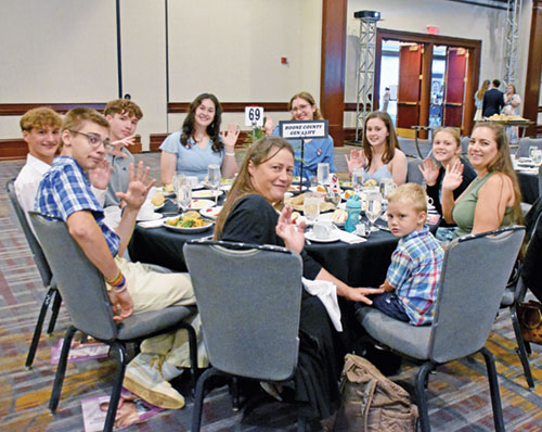 Members of the Boone County Gen 4 Life group wave at the camera during Right to Life of Indianapolis’ Celebrate Life dinner and fundraiser at the Indianapolis Marriott Downtown hotel on Sept. 25. (Photo by Natalie Hoefer)