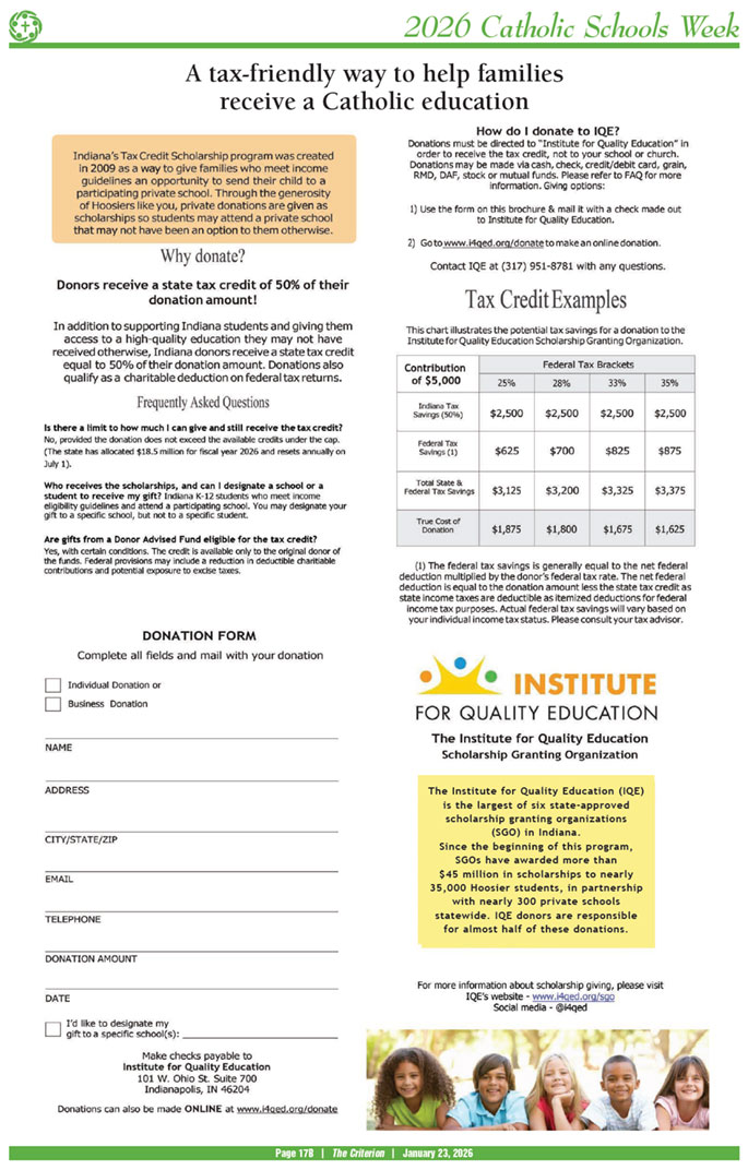 Photo: How to help families receive a Catholic education through the Indiana Tax Credit Scholarship program