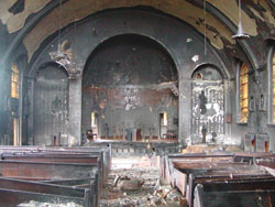 The rubble inside St. Anne Church in New Castle shows the devastation caused by the April 7 fire. (Photo by Eric Atkins) 