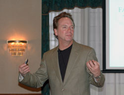 Dr. Alan Wolfelt, the founder and director of the Center for Loss and Life Transition in Fort Collins, Colo., was the keynote speaker for “The Wilderness of Grief: Finding Your Way,” on April 8, and “Living in the ‘Shadow of the Ghosts’ of Grief” on April 9 at the Community Life Center at Washington Park Cemetery in Indianapolis. (Photo by Mary Ann Wyand) 