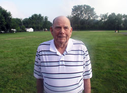 For 40 years, Pat Devine coached football teams at St. Lawrence Parish in Indianapolis. In recognition of his outstanding contributions to the lives of the children who played on his teams, the parish will name the football field in his honor during a ceremony on Aug. 29. (Photo by John Shaughnessy)