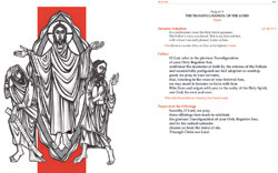 This image of the Transfiguration of the Lord is found in a new edition of the Roman Missal that is being published by Liturgical Press. The image was created by Benedictine Brother Martin Erspamer, a monk of Saint Meinrad Archabbey in St. Meinrad. (Art by Brother Martin Erspamer, O.S.B., a monk of Saint Meinrad Archabbey)