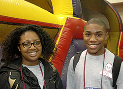 Members of St. Rita Parish in Indianapolis, Kennedy Phillips, left, and Jabie Jones-Gates pose for a photo together during the National Catholic Youth Conference in Indianapolis on Nov. 19-21. (Photos by John Shaughnessy)