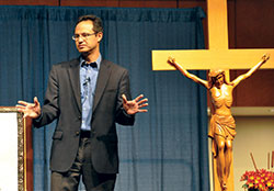 Theologian and Catholic author Edward Sri gives a presentation on Oct. 31, 2015, at the Indiana Convention Center in Indianapolis during the Indiana Catholic Men’s Conference. Sri will speak on the interrelationship of evangelization and catechesis in February at the St. Paul Catholic Center in Bloomington. (File photo by Sean Gallagher)