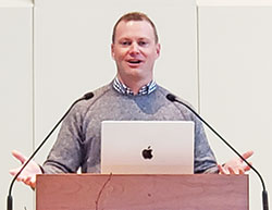 Scott Weeman, founder of Catholic in Recovery, speaks at St. Simon the Apostle Church in Indianapolis on March 13. (Photo by Natalie Hoefer)