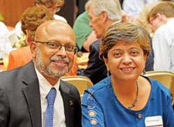 Clayton and Sunita Nunes, members of St. Charles Borromeo Parish in Bloomington, smile during a United Catholic Appeal event at the Archbishop Edward T. O’Meara Catholic Center in Indianapolis on Sept. 28. (Photo by Natalie Hoefer)