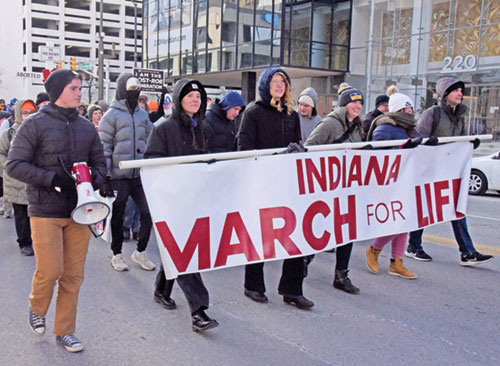 Participants promote the sanctity of life during the Indiana March for Life in Indianapolis on Jan. 22, 2025. (File photo by Natalie Hoefer)