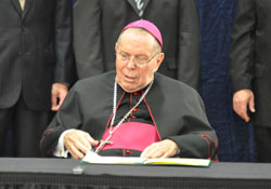 Most Reverend Daniel M. Buechlein at press conference