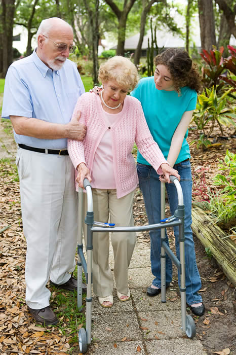 woman, walker and family