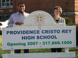 Danny Fillenwarth and Providence Sister Jeanne Hagelskamp work to recruit students from low-income families to Providence Christo Rey High School in Indianapolis.