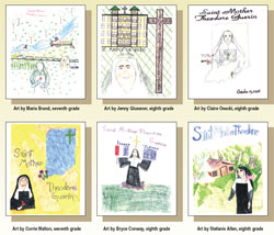 These are the fronts of six holy cards created by students at St. Malachy School in Brownsburg in celebration of the canonization of St. Theodora Guérin. 