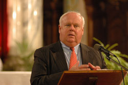 James Morris, former executive director of the United Nations World Food Programme, speaks at St. Joan of Arc Church on June 5.