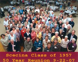 Members of the Father Thomas Scecina Memorial High School Class of 1957 are all smiles as they ­celebrate their 50-year class reunion on Sept. 22.	(Submitted photo)	