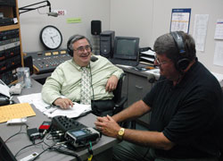 Al Kresta, left, host of the nationally syndicated Catholic radio talk show “Kresta in the Afternoon,” talks on the air with Robert Teipen, chairman of the board of Catholic Radio Indy 89.1 FM on Sept. 10 at Catholic Radio Indy’s studios in Indianapolis. Teipen is a member of St. Lawrence Parish in Indianapolis.