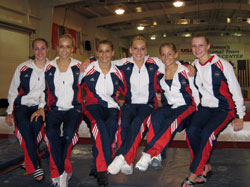 The U.S. women’s gymnastics team will go for the gold during the 2008 Summer Olympics in Beijing, China. The members of the team, from left, are Chellsie Memmel, Nastia Liukin, Alicia Sacramone, Samantha Peszek, Shawn Johnson and Bridget Sloan. Samantha is a member of St. Simon the Apostle Parish in Indianapolis. Bridget is a member of St. Malachy Parish in Brownsburg. (Submitted photo by Luan Peszek) 
