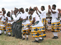 In June, a group of students danced during St. Aloysius Day festivities, part of the celebration at St. Aloysius Gonzaga High School in Kenya. The school was co-founded by Jesuit Father Terry Charlton, a 1966 graduate of Brebeuf Jesuit Preparatory School in Indianapolis. (Submitted photo) 