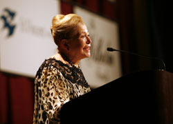 International best-selling author Mary Higgins Clark shares her insights at the annual Celebrating Catholic School Values Awards dinner on Nov. 5 in Indianapolis. (Photo by Rich Clark) 