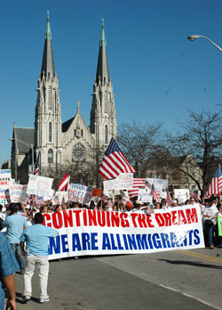 More than 20,000 people began a march on April 10, 2006, in front of St. Mary Church in Indianapolis that was in support of immigration reform. (File photo by Brandon A. Evans) 