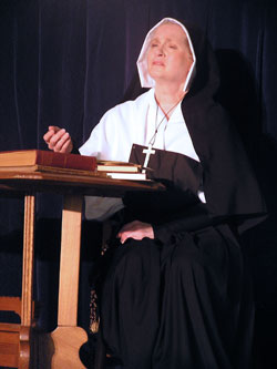 St. Lawrence parishioner Sandra Hartlieb of Indianapolis portrays St. Theodora Guérin in an original play that she wrote for Sisterhood Christian Drama Ministry called “In Her Own Words.” Hartlieb will present the play about the life and ministries of Indiana’s first saint during a June 11 fundraiser for Our Lady of Fatima Retreat House in Indianapolis. (Submitted photo) 