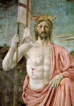 The risen Christ is depicted in this detail from the “Resurrection” by Italian Renaissance master Piero della Francesca. Easter, the feast of the Resurrection, is April 4 in the Latin rite this year. (CNS photo/Erich Lessing,Art Resource)