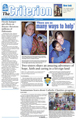 Assistant editor John Shaughnessy’s story about sisters’ Kelly and Megan Gardner’s mission work in Peru won first place in the Pontifical Society for the Propagation of the Faith’s “Interview with Missionaries” category. The sisters are graduates of Bishop Chatard High School and members of St. Thomas Aquinas Parish, both in Indianapolis. The Criterion recently won four awards from the Catholic Press Association and the Pontifical Society for the Propagation of the Faith.