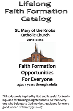 Faith formation commission members at St. Mary-of-the-Knobs Parish in Floyd County developed a religious education catalog to promote all of the catechetical opportunities in the 1,011-household parish in the New Albany Deanery. The catalog has helped increase participation in faith formation programming for children, teenagers and adults. (Submitted photo)